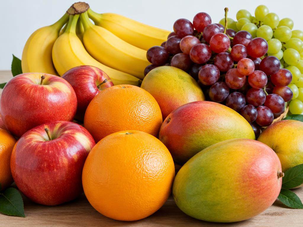 Apples, oranges, mangoes, bananas and grapes